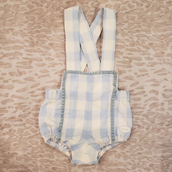 COCOTE Blue + Cream Check Overall Set 3M - Picture 5 of 7